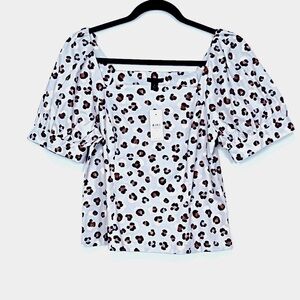 NWT Ann Taylor Leopard Print Blue Square Neck Puff sleeve Top XS